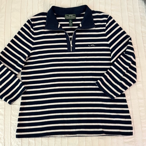 Lauren Ralph Lauren Women's Navy and White Striped Polo Size XL - Picture 2 of 8